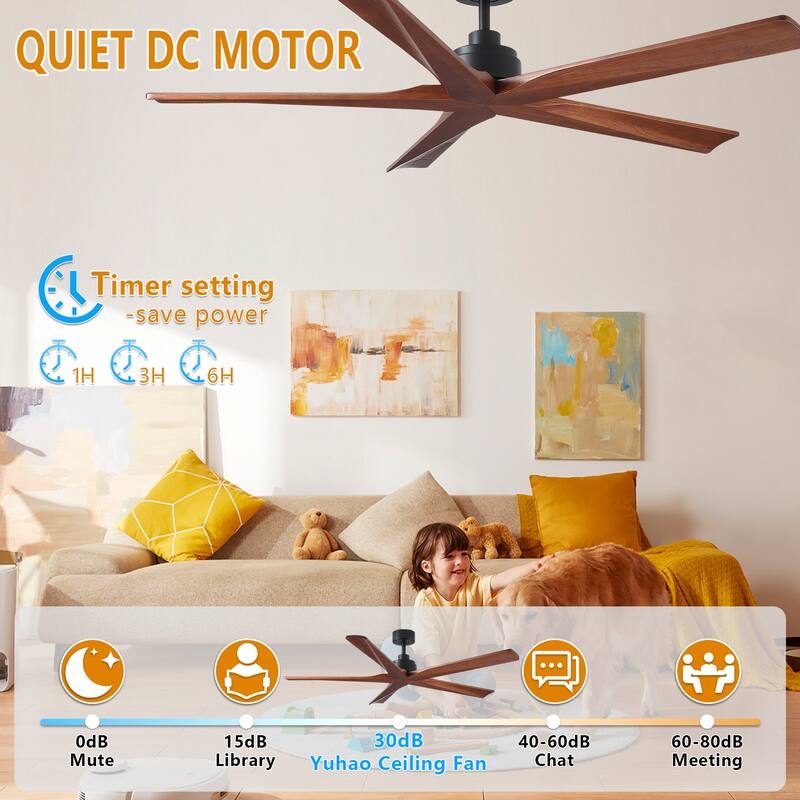 YUHAO SylvanAir Modern 52 in. Flush Mount Outdoor/Indoor Ceiling Fan with 3 Solid Wood Blades and DC Reversible Motor