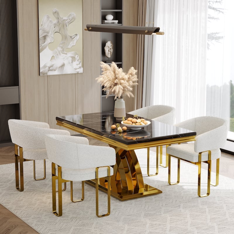 Luxury Dining Room Table Set with Armrest Dining Chairs