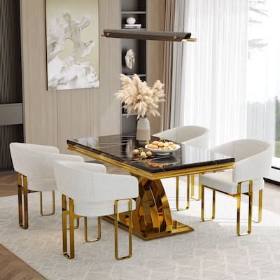 Luxury Dining Room Table Set with Armrest Dining Chairs