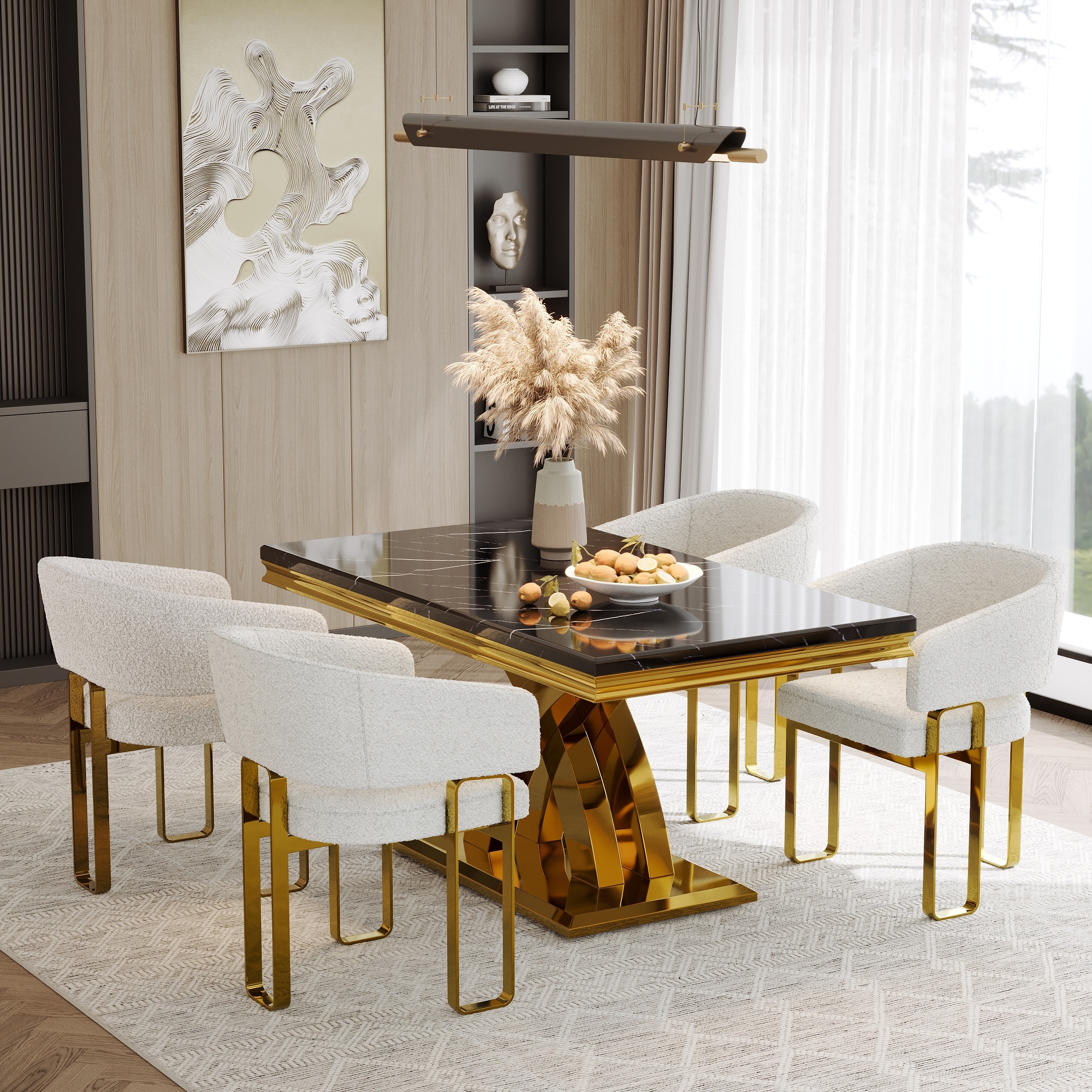 Luxury Dining Room Table Set with Armrest Dining Chairs