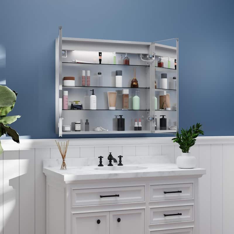 ExBrite 36" x 30" LED Lighted Bathroom Medicine Cabinet with Mirror,Recessed or Surface Mount,Defog