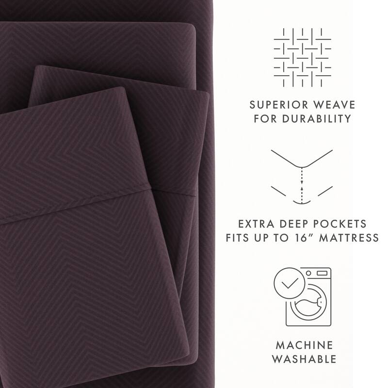 Soft Essentials Embossed Chevron Design 4-piece Deep Pocket Bed Sheet Set