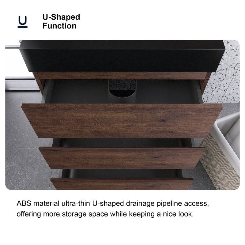 24"/30"/36" Freestanding Bathroom Vanity Set with Black Integrated Quartz Sand Sink