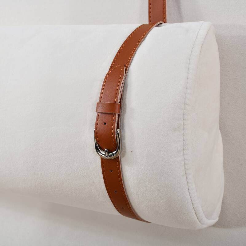 Queen Velvet Upholstered Bed with USB Ports, Storage Shelves & Built-in Pillows - Beige/Gray