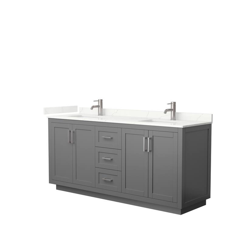 Miranda 72-inch Double Vanity, Quartz Top - Dark Gray, Nickel Trim, Giotto Quartz Top