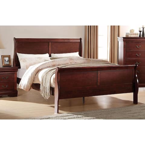 Louis Philippe Eastern Solid Pine King Bed Sleigh Bed in Cherry with Slats & Headboard & Footboard