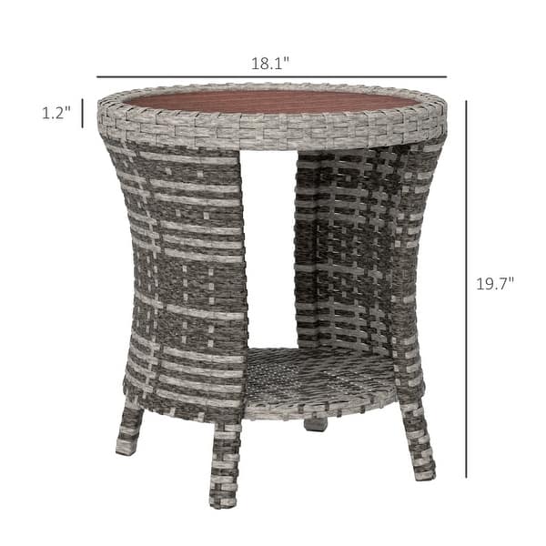 dimension image slide 0 of 3, Outsunny 18" Outdoor Wicker Coffee Table, 2-Tier Patio Side Table with Storage