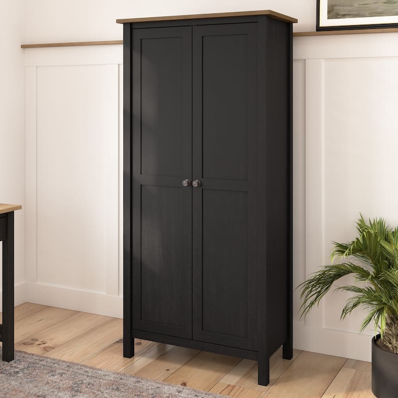 Mayfield Tall Storage Cabinet with Doors by Bush Furniture - Vintage Black/Reclaimed Pine