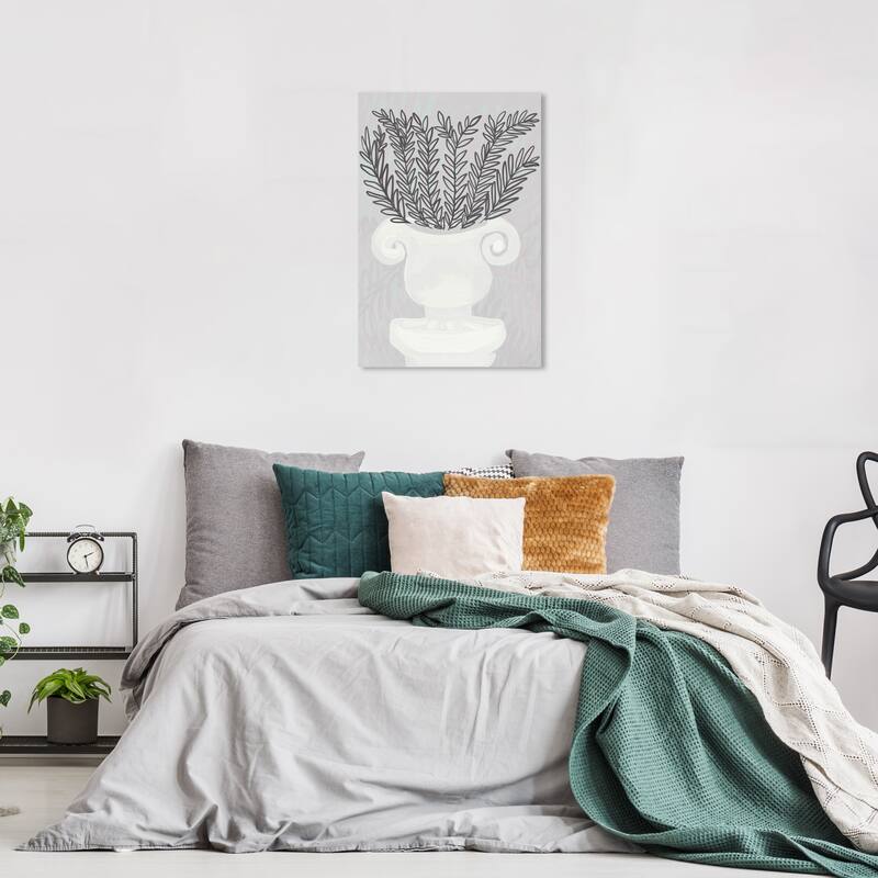 Wynwood Studio Canvas Floral and Botanical Classy Antique Vase White and Light Gray Modern & Contemporary Wall Art Canvas Print - 24 x 16