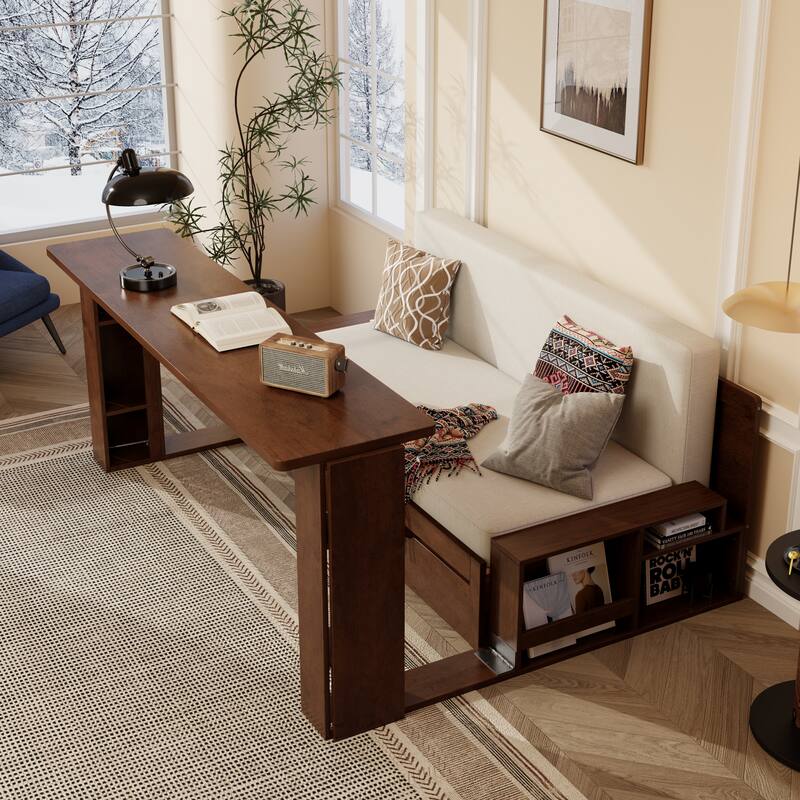 Multifunctional Sofa Bed Convertible Daybed with Removable Integrated Desk/Hydraulic Side Table/Storage Drawers for Small Spaces