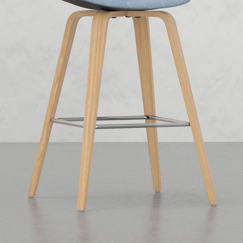 Set of 2 Harvard Bentwood Bar Stools with Curved Back and Upholstered Seat, Mid-Century Modern Design