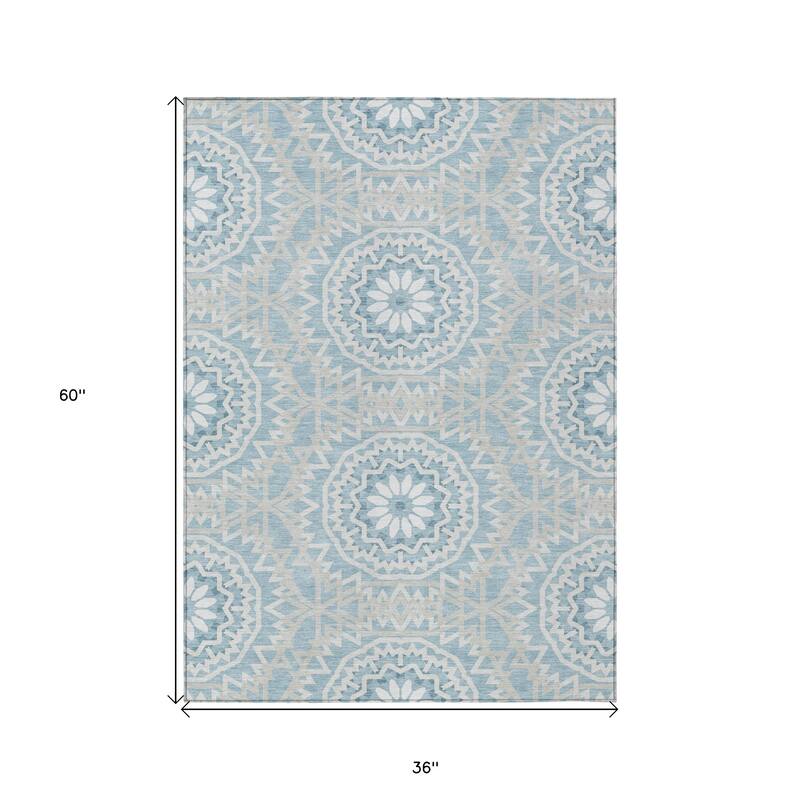 HomeRoots Floral Medallion Transitional Rectangle Outdoor Rug