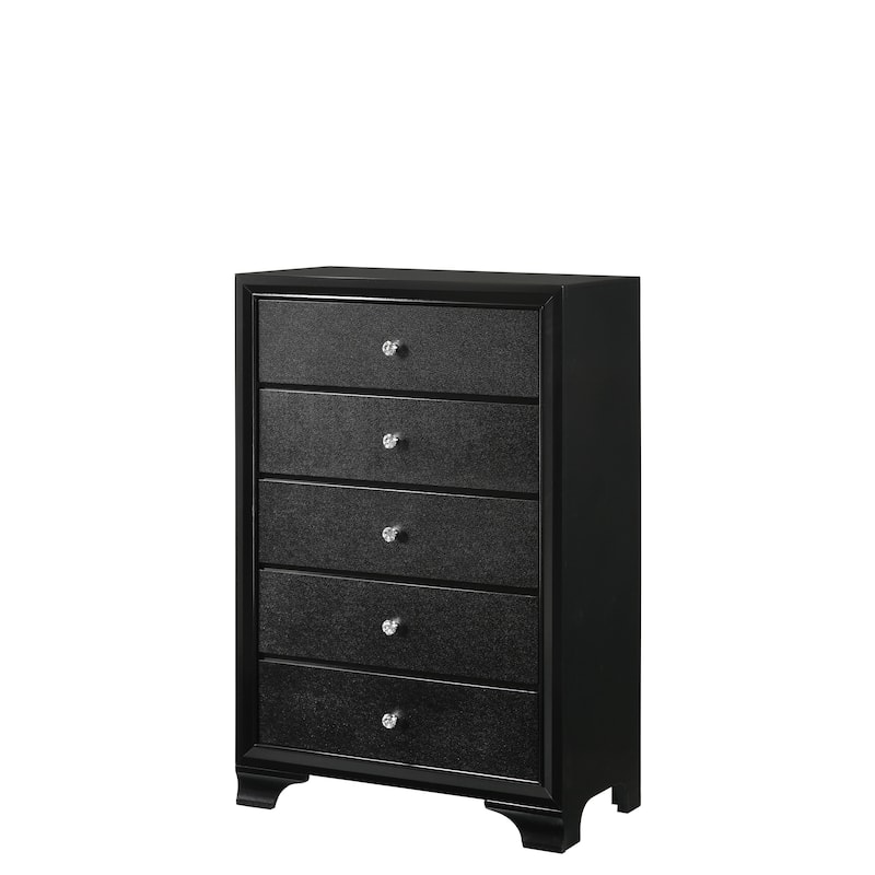 Nathalie 4 Piece Black LED Fabric Upholstered Tufted Panel Bedroom Set