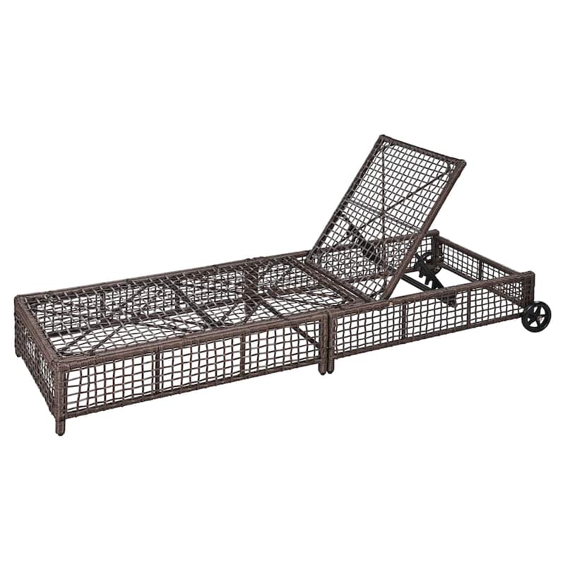 1 Piece Outdoor Lounge Chair, Patio Rattan Chaise Lounge with Cushion and Wheels