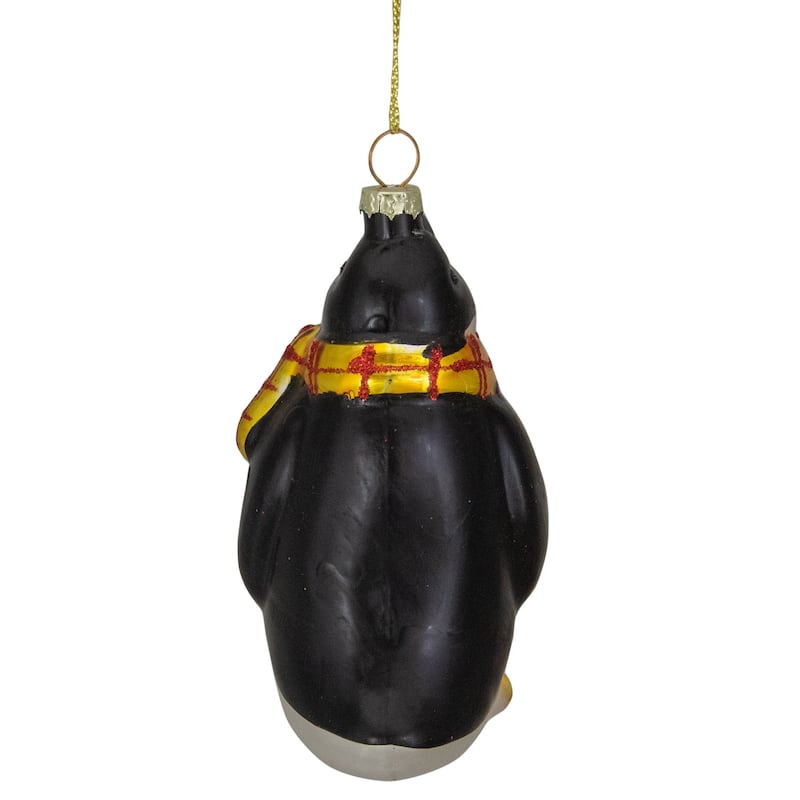 3.75" Black White and Yellow Glass Penguin Christmas Ornament