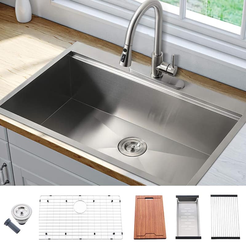 Workstation Drop-In Stainless Steel Kitchen Sink - 30" L x 22" W