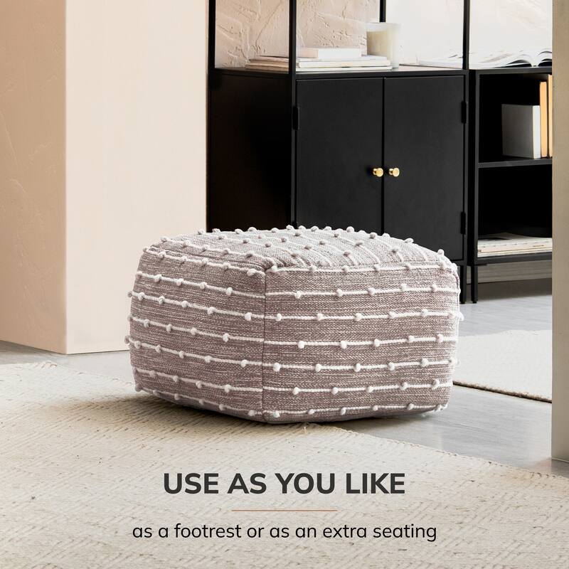 Jani Georgette 22 x 22 x 16 Gray & Ivory Square Pouf Ottoman - Handmade Footrest for Living Room, Bedroom