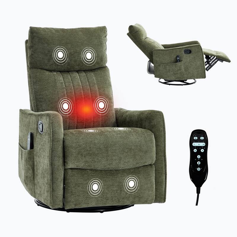 Roomfitters Swivel Rocker Recliner Chair, Manual Massage Armchair with Heat and Vibration, Fabric or Leather