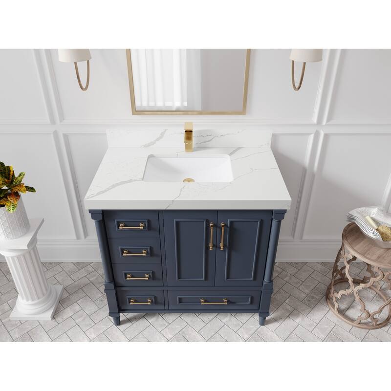 Willow Collections 36 in. W x 22 in. D Reeded Aberdeen Center Right Offset Sink Bathroom Vanity with Countertop