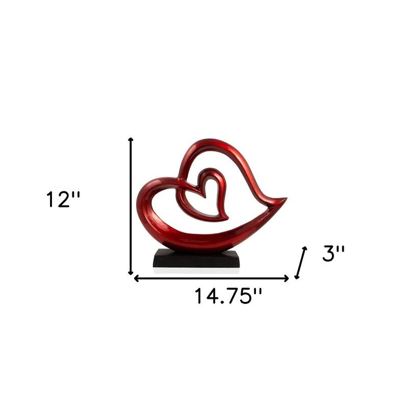 HomeRoots 12" Red and Black Aluminum Tabletop Sculpture - 14.75' X '12' X '3