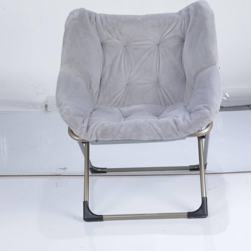 Comfy Folded Chair,Saucer Chair, Lounge Chair - XL Foldable Faux Fur Floor Seat, Non-Slip Base for Stability - Gray