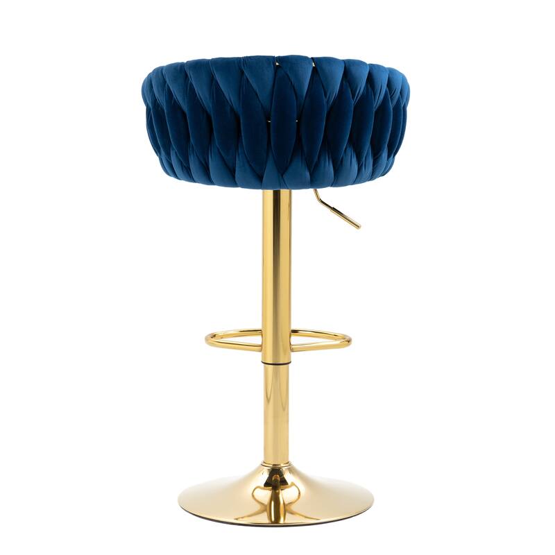 Set of 2 Bar Stool Adjustable Height Swivel Velvet Woven
