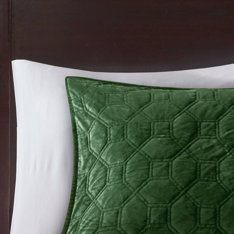3 Piece Velvet Quilt Set Green Full Queen
