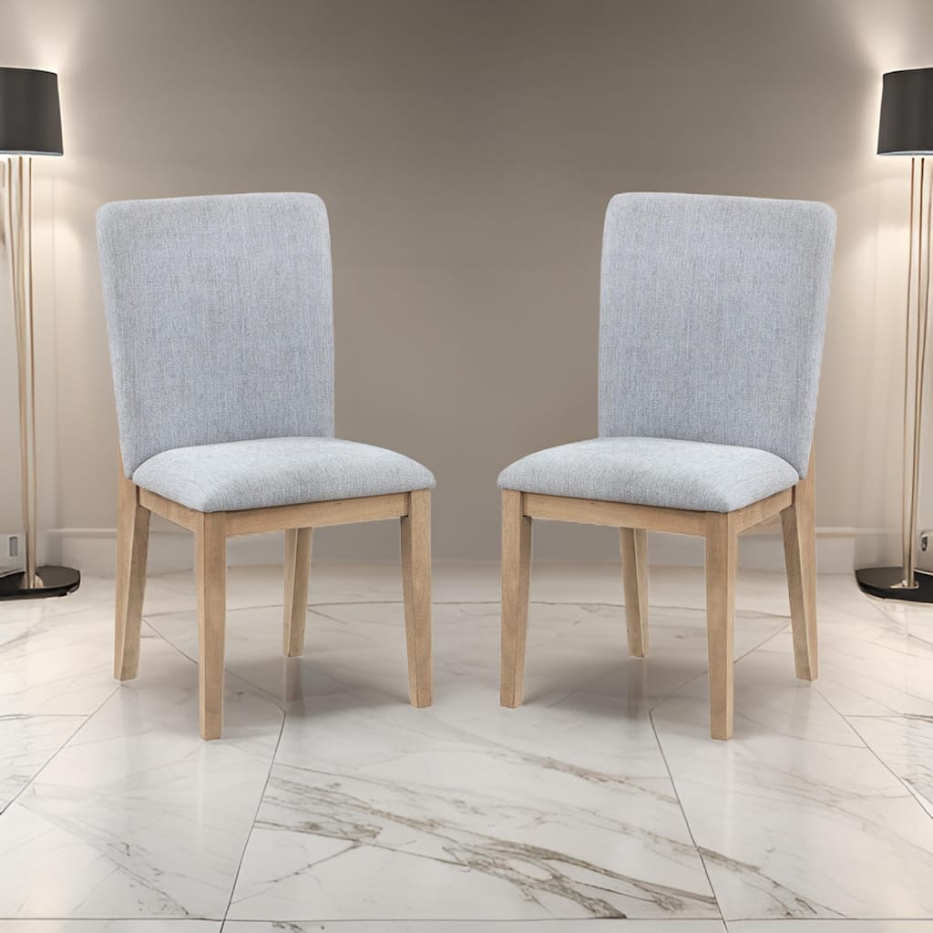 Emi 25 Inch Dining Chair Set of 2, Cushioned Seat, Gray Linen Upholstery