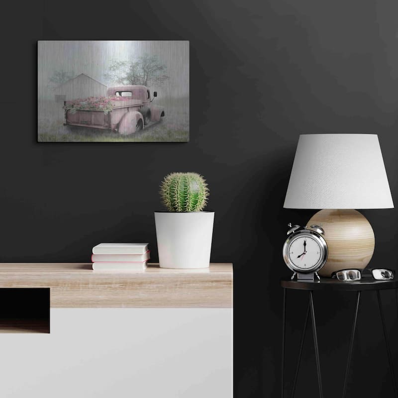 Luxe Metal Art 'Pink Flower Truck' by Lori Deiter, Metal Wall Art