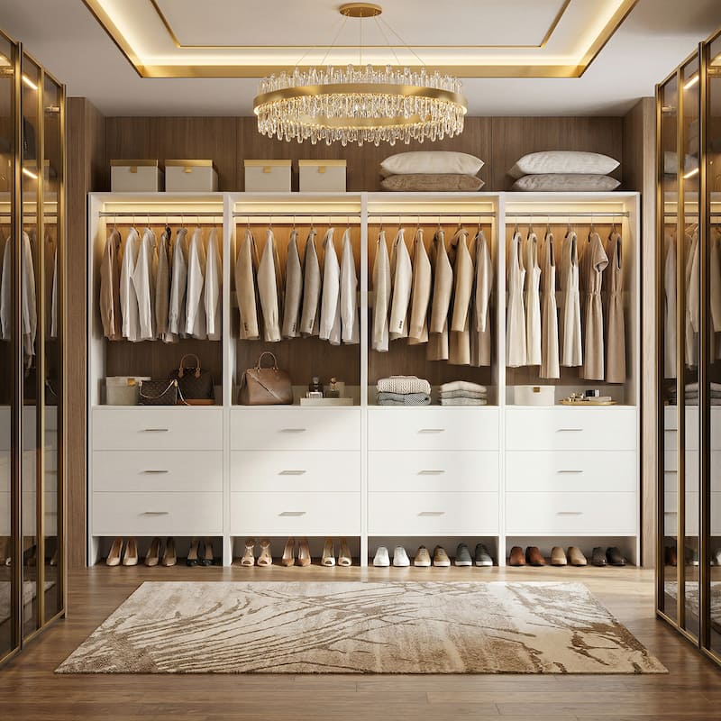 Set of 2/4 Closet Organizer System with Wood Drawers - 96-In - White