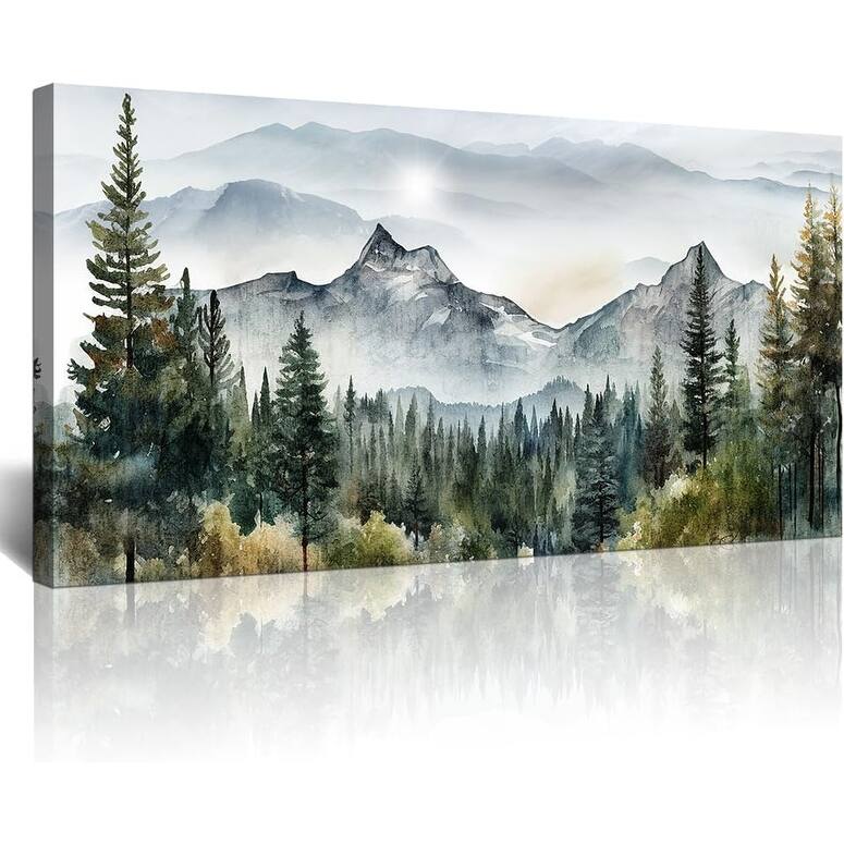 Abstract Mountain Scenery Paintings Misty Forest Landscape - 20 x 40