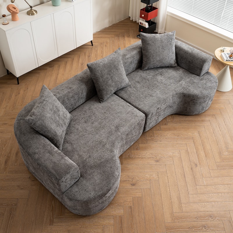 Cotton & Linen Fabric Deep Seat Curved Sectional Sofa with Pillows