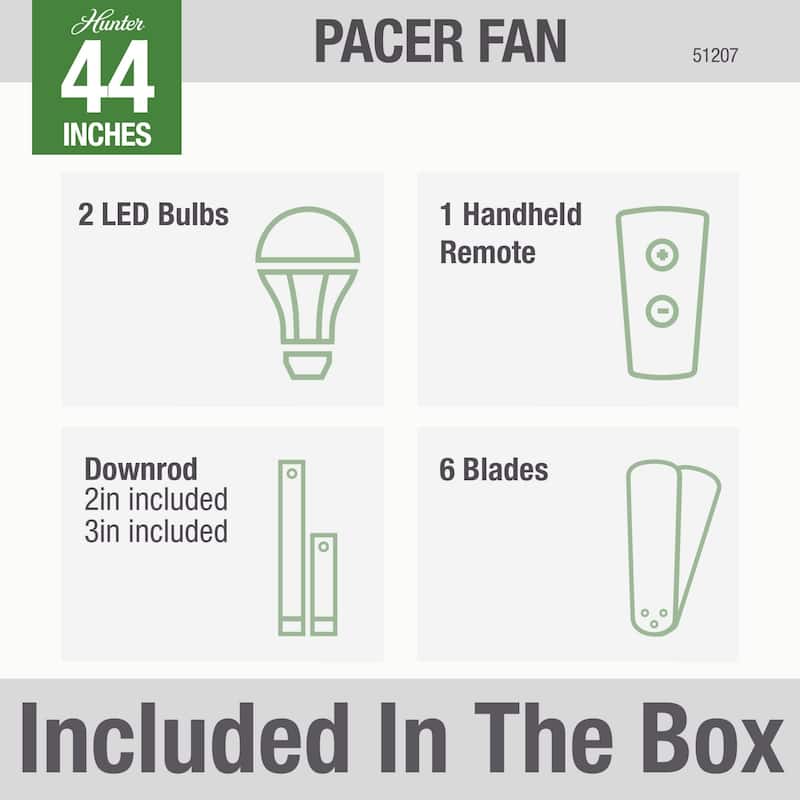 Hunter 44" Pacer Ceiling Fan with LED Light Kit and Handheld Remote - Modern Farmhouse, Transitional