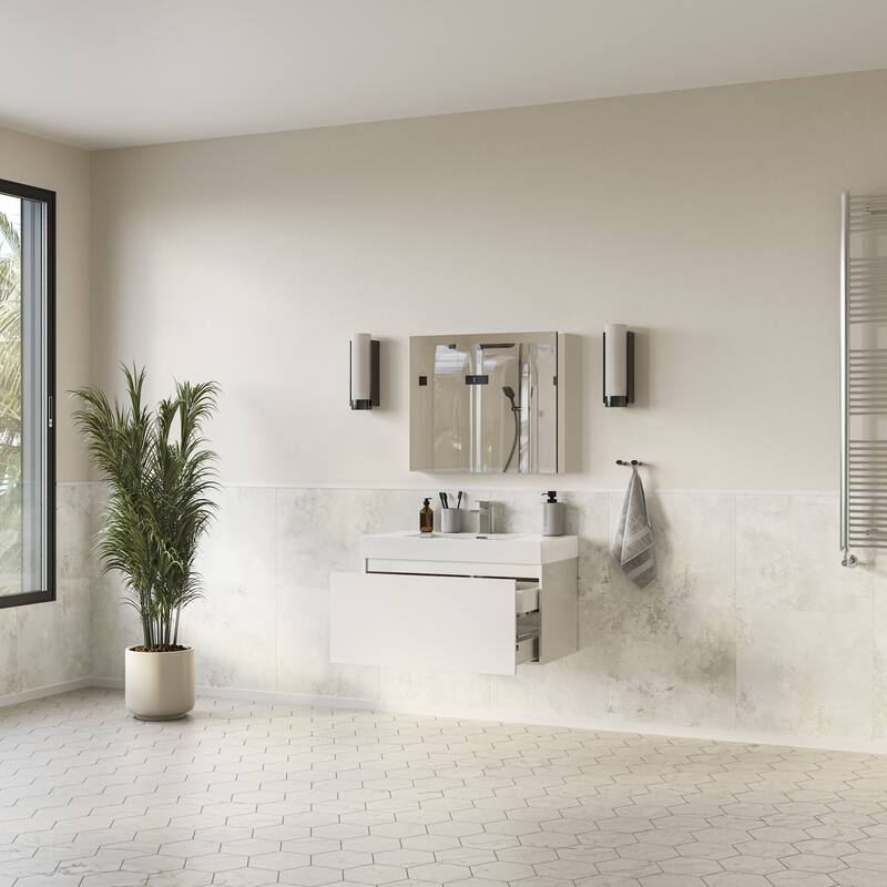 Fresca Mezzo 35-7/16" Wall Mounted / Floating MDF Vanity with Sink,
