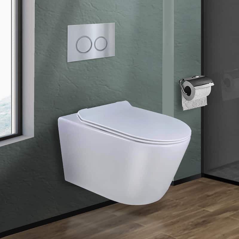 In-Wall toilet Combo Set - Toilet, Tank (2 x 6 Wall), Carrier System - Chrome Round - Push Plates (Plastic) - White Bowl