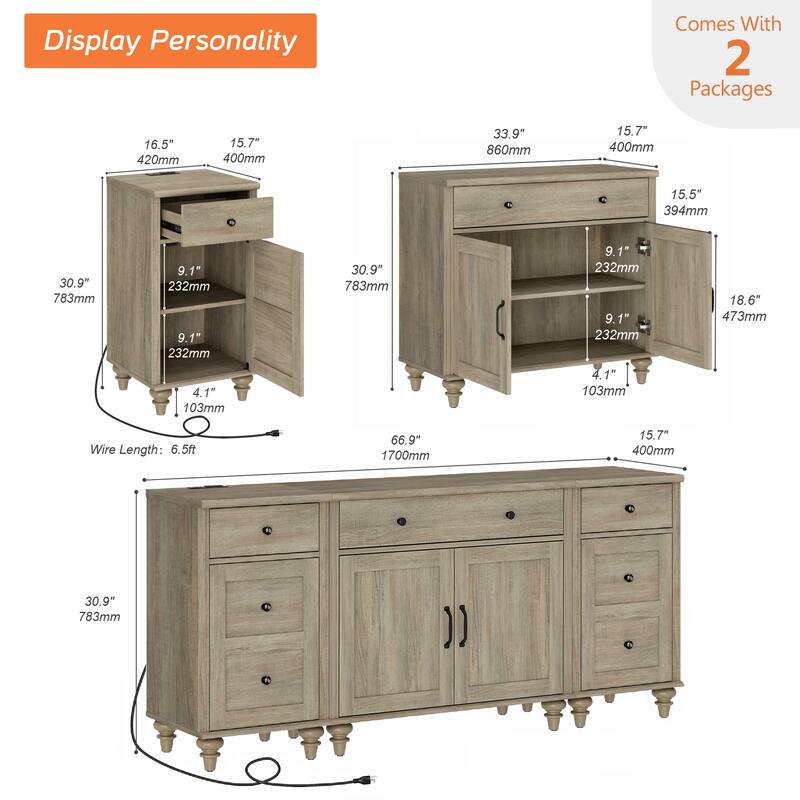 Sideboard Buffet Cabinets with Doors and Drawer