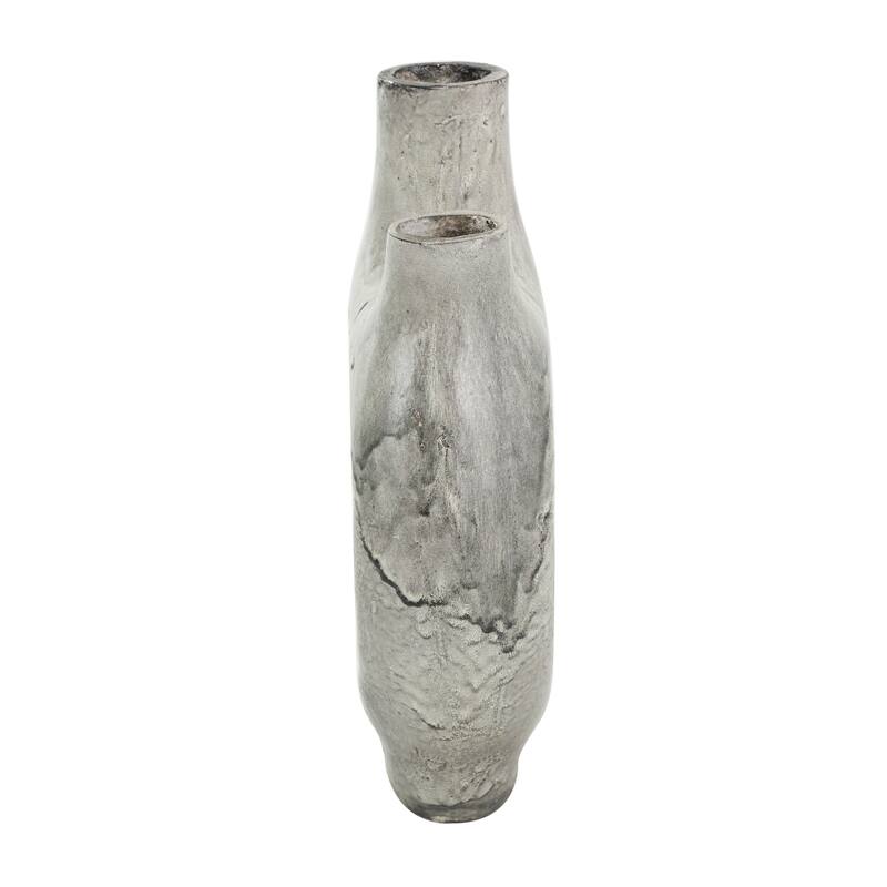 Gray Paper Mache Abstract Circular Vase with Dual Openings