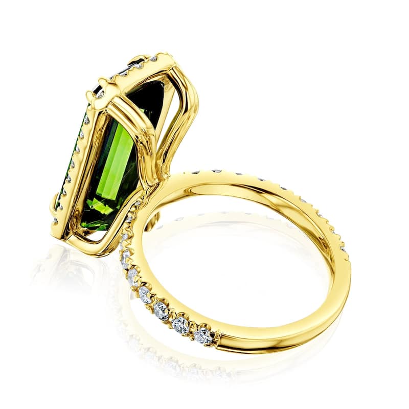 Kobelli 9.22 Carat Tourmaline & White Diamond 14k Solid Gold Extra Elongated Emerald-cut Halo Tall Ring
