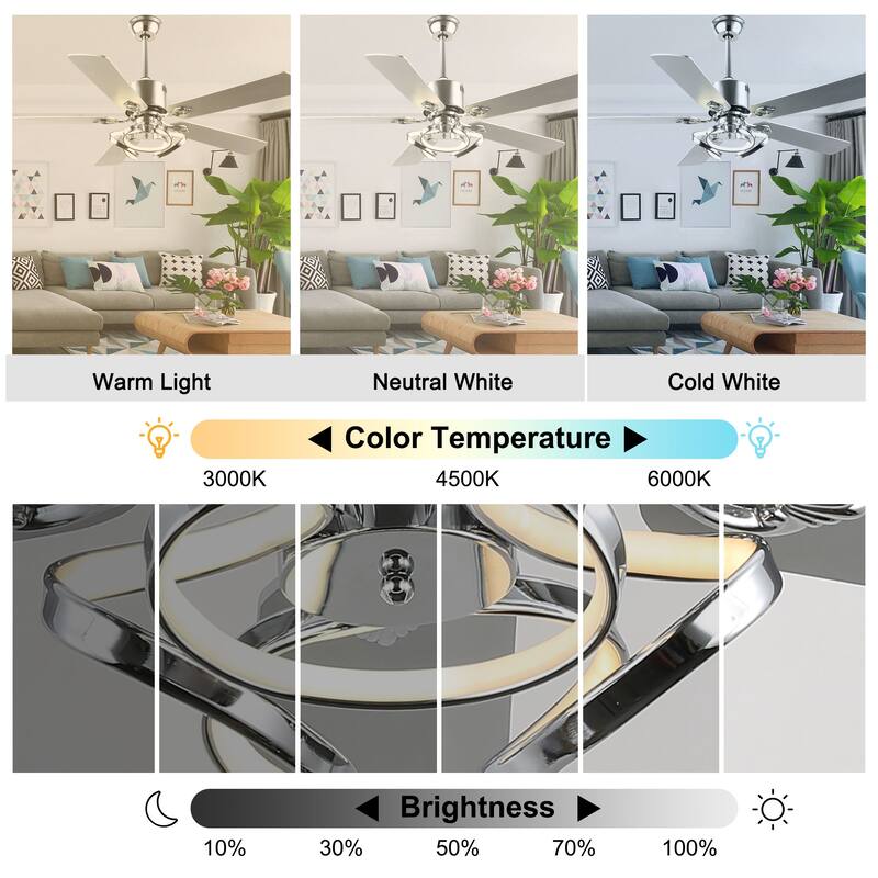 Bella Depot 52" Modern Ceiling Fan with Dimmable Light and Remote 6-Speed Reversible Motor