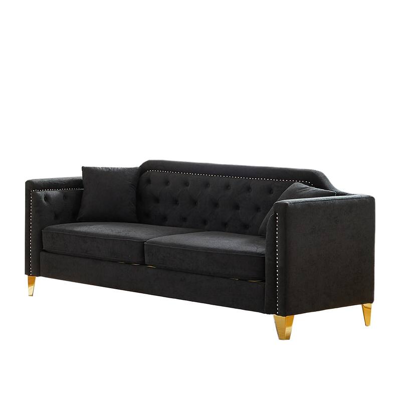 81" 3-Seat Buttons Tufted Nailheads Couch with Pillows