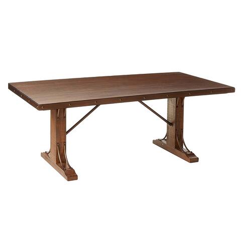 Metal and Wood Dining Table in Rustic WalnutFinish - Rustic Walnut
