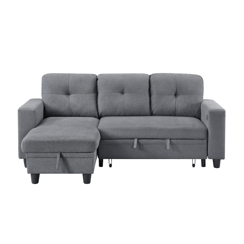 Hazel Boucle Sectional Sofa - Reversible Chaise, Pull-out Bed, Shelves