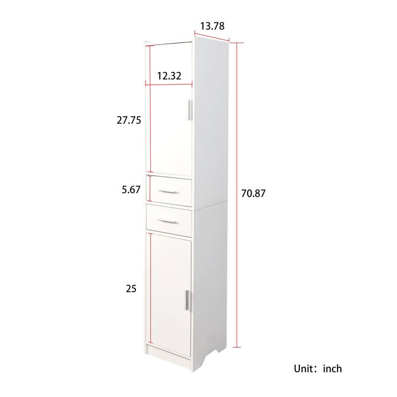 70.87" H Tall Bathroom Storage Cabinet with 2 Doors and 2 Drawer, Narrow Storage Unit, Adjustable Shelves, Floor Cabinet