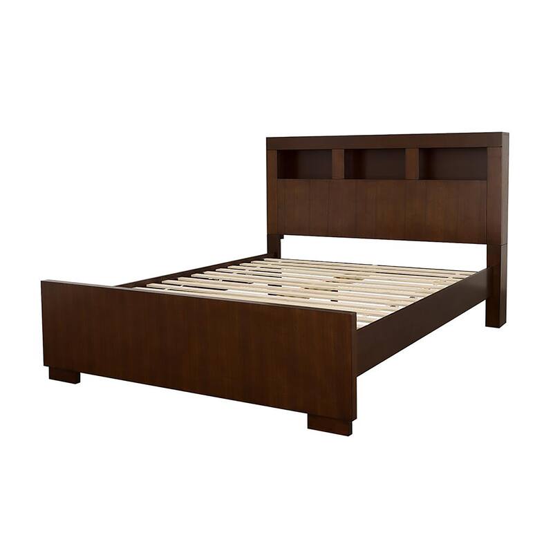Contemporary Queen Bed with Bookcase Headboard in Cappuccino Finish