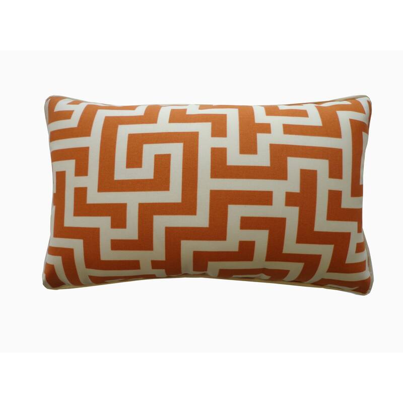 Jiti Outdoor Geometric Maze Patterned Waterproof Rectangle Lumbar Pillows Cushions for Pool Patio Chair 12 x 20 - Orange/Cream