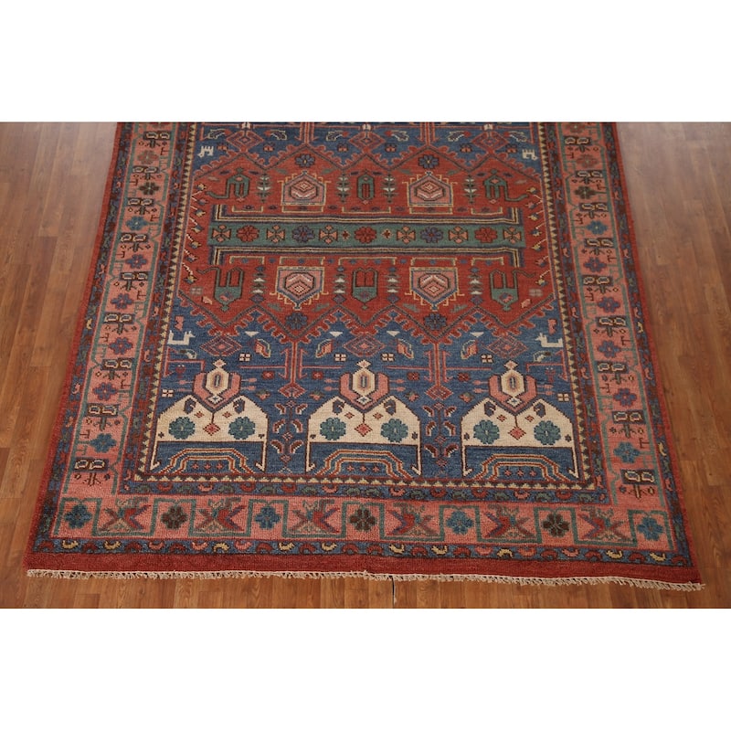 Geometric Orange Sirjan Area Rug Handmade Wool Carpet - 7'9"x 9'9"