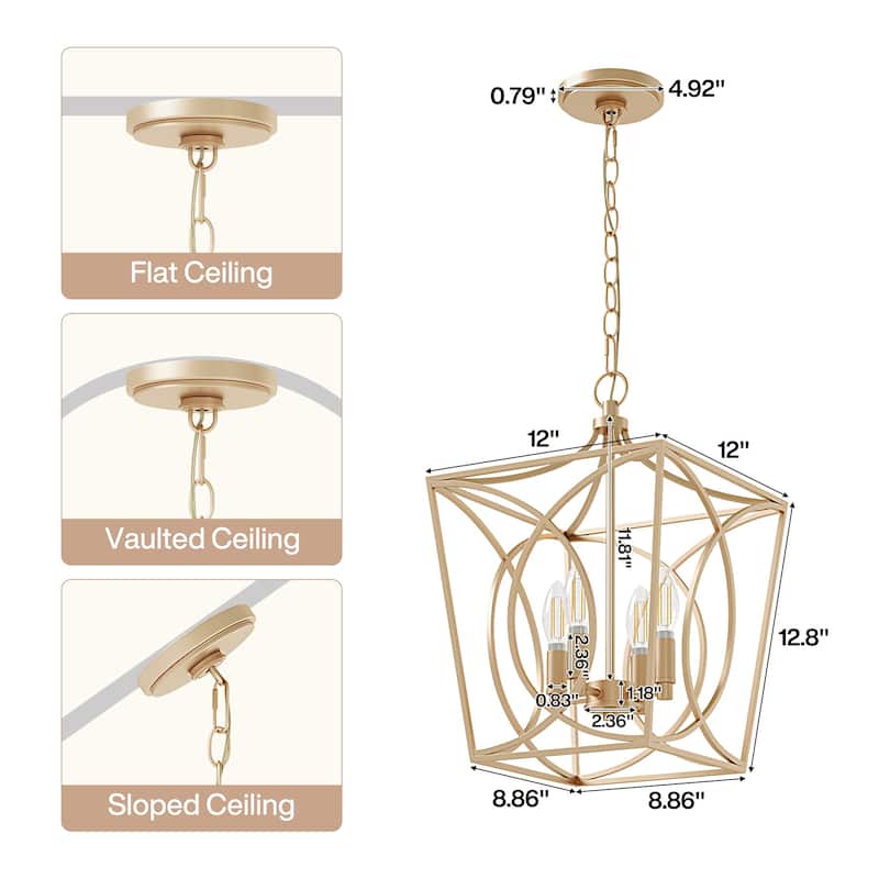 Modern Geometric Metal Pendant Light with Adjustable 60" Chain