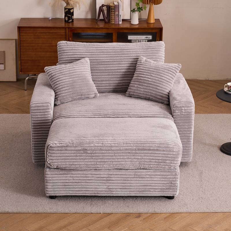 56.30" Single Sofa Chair, Independent Ottoman - Grey
