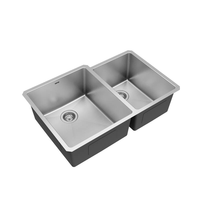 Karran Elite Undermount Stainless Steel 33 in. 16-Gauge Double Bowl 60/40 Kitchen Sink Kit