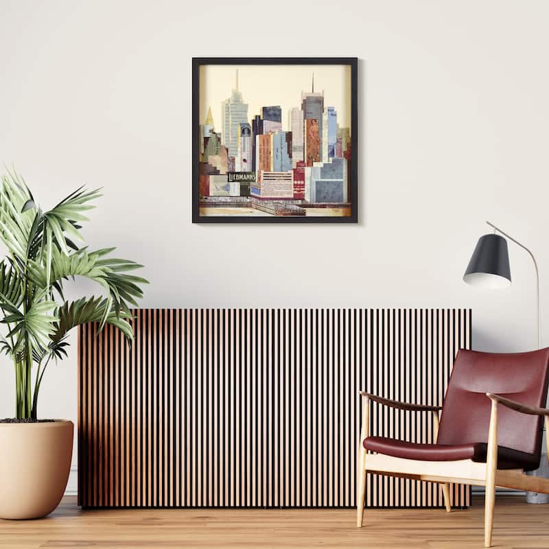 "New York City Skyline B" Alex Zeng's dimensional collage, under glass & a black shadow box frame